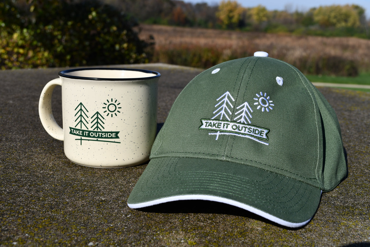 Take It Outside hat and mug combo