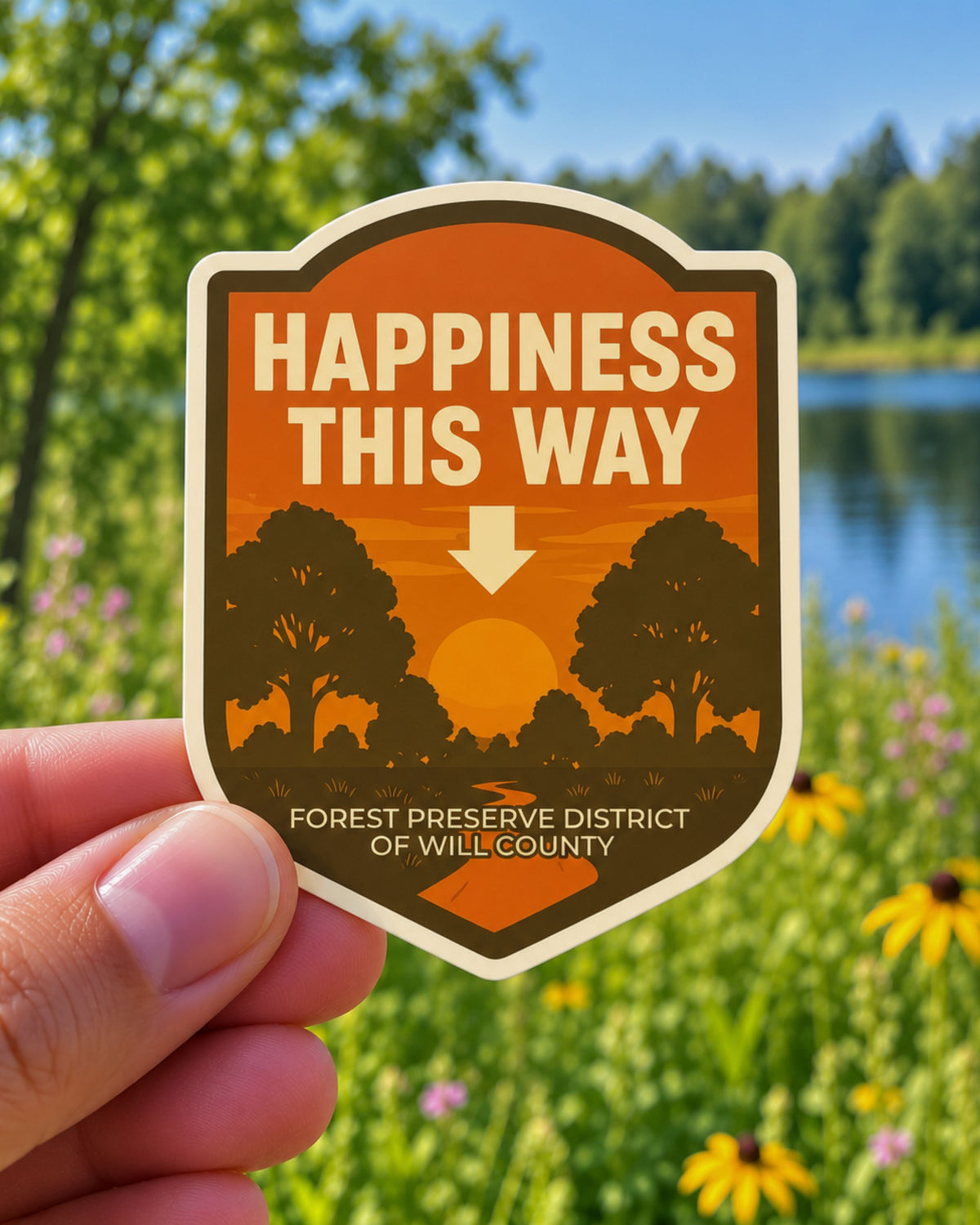 Happiness This Way die-cut sticker
