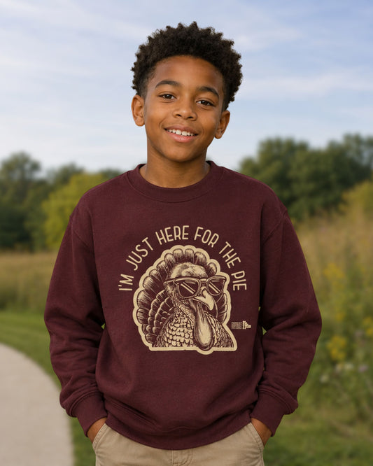 I'm just here for pie crewneck sweatshirt (youth)