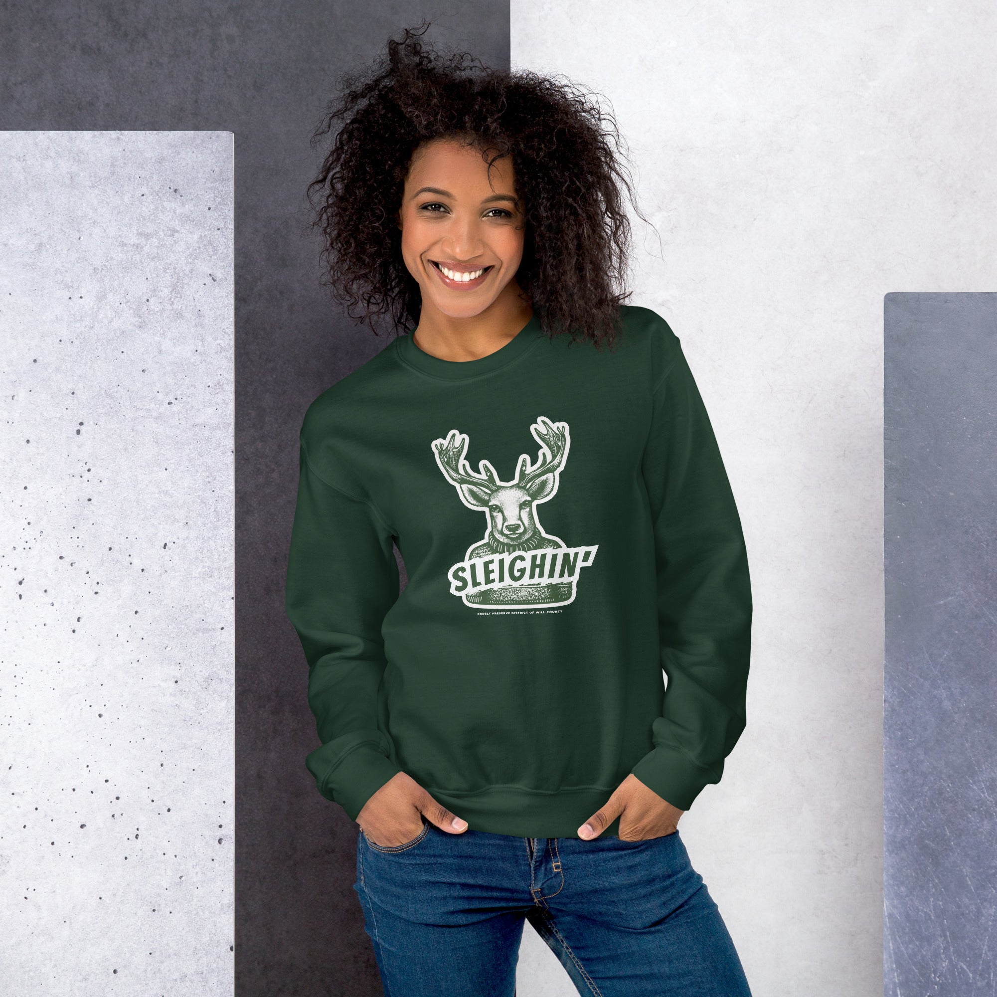 Sleighin Christmas crewneck sweatshirt unisex Outsider Threads